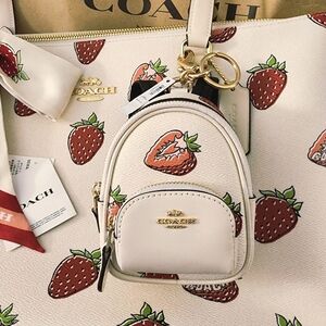 Coach Mini Backpack Bag Strawberry Keychain Key Chain Purse Tote Charm New
